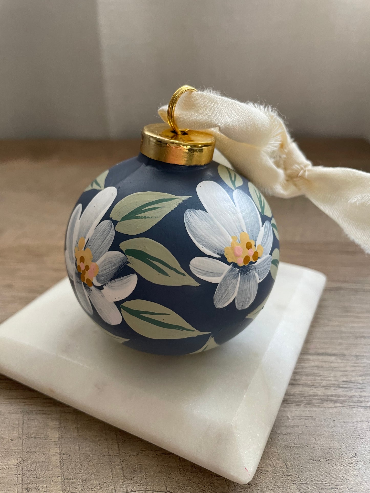 "Blossom in Navy" Hand Painted Ornament